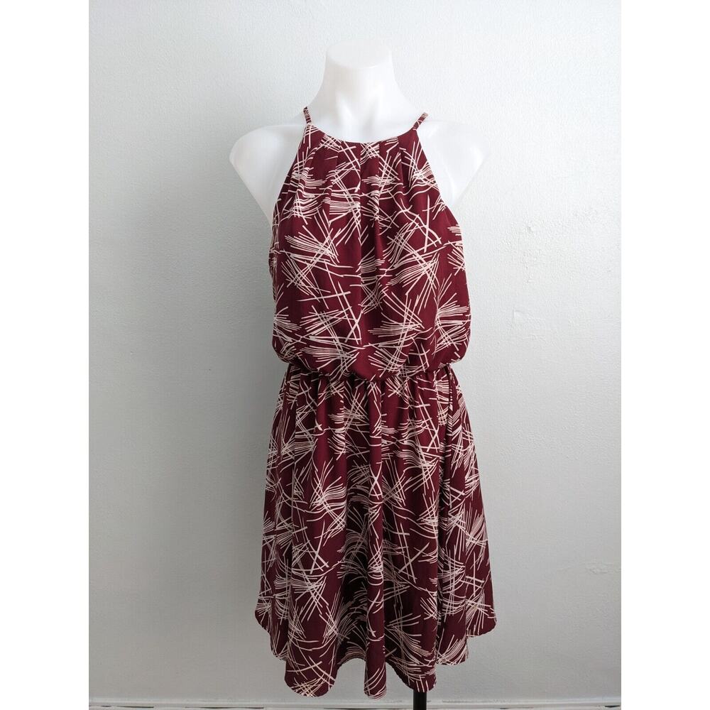 Article Medium Halter Shift Mini Dress Maroon White Abstract Print Sleeveless - Picture 6 of 15